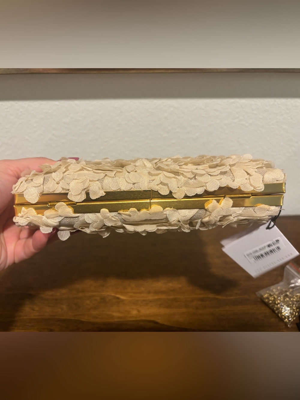 Kurt Geiger cream floral ruffle frame clutch - Picture 6 of 13